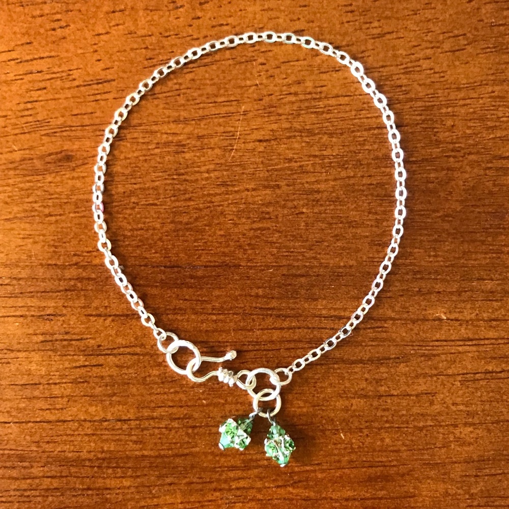 Dainty Sterling Silver Bracelet with Green Chekov Crystal Charms